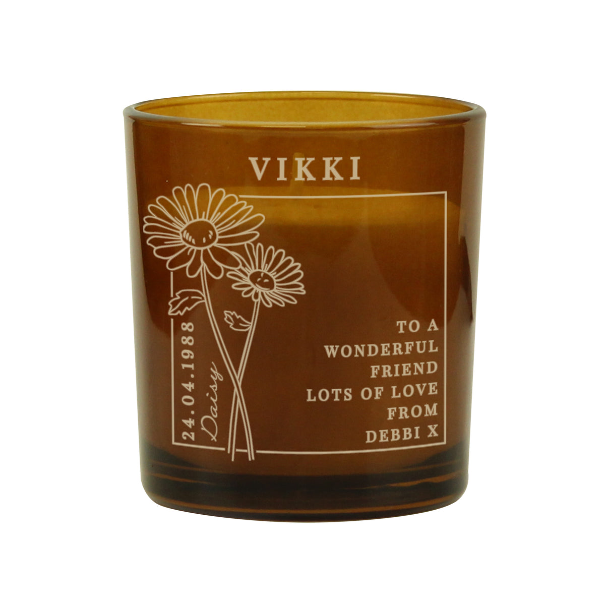 Personalised April Birth Flower Amber Glass Candle - image 5