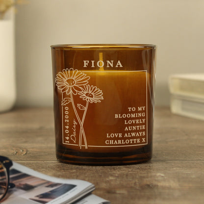 Personalised April Birth Flower Amber Glass Candle - image 6