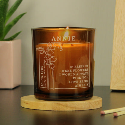 Personalised May Birth Flower Amber Glass Candle from Heartfelt Gifts