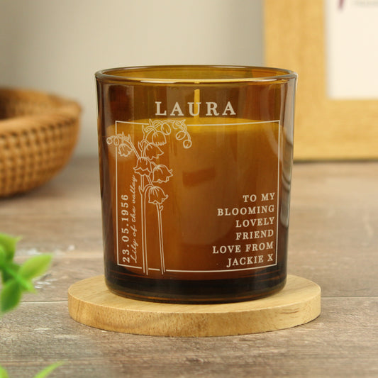 Personalised May Birth Flower Amber Glass Candle - image 2