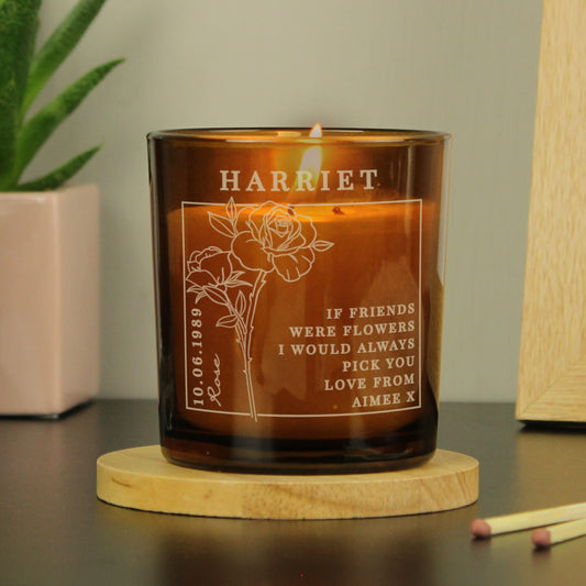 Personalised June Birth Flower Amber Glass Candle from Heartfelt Gifts