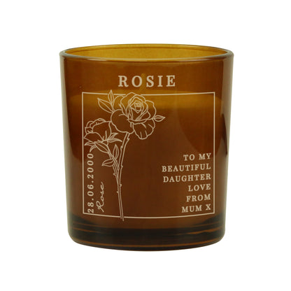 Personalised June Birth Flower Amber Glass Candle - image 5