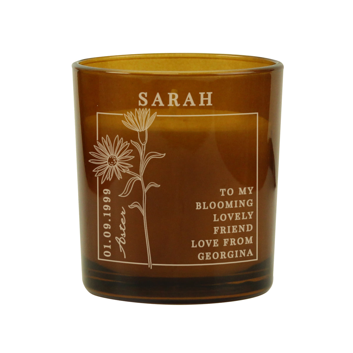 Personalised September Birth Flower Amber Glass Candle - image 5