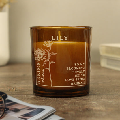 Personalised September Birth Flower Amber Glass Candle - image 6