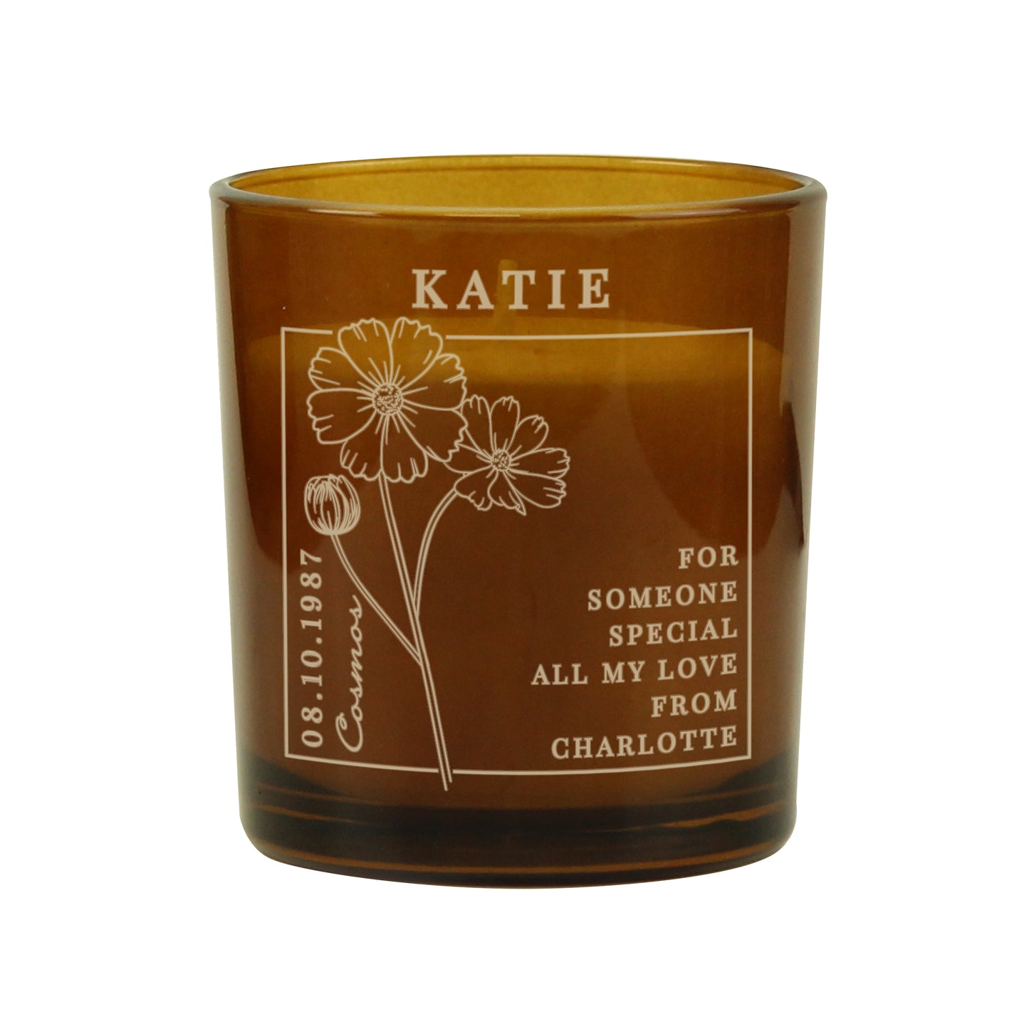 Personalised October Birth Flower Amber Glass Candle - image 5