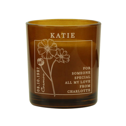 Personalised October Birth Flower Amber Glass Candle - image 5