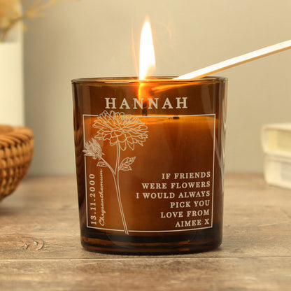 Personalised November Birth Flower Amber Glass Candle - image 3