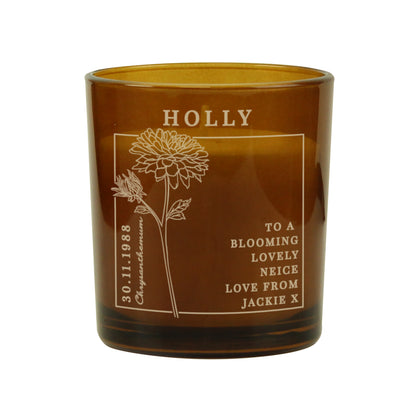 Personalised November Birth Flower Amber Glass Candle - image 5