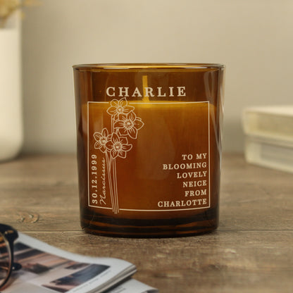 Personalised December Birth Flower Amber Glass Candle - image 6