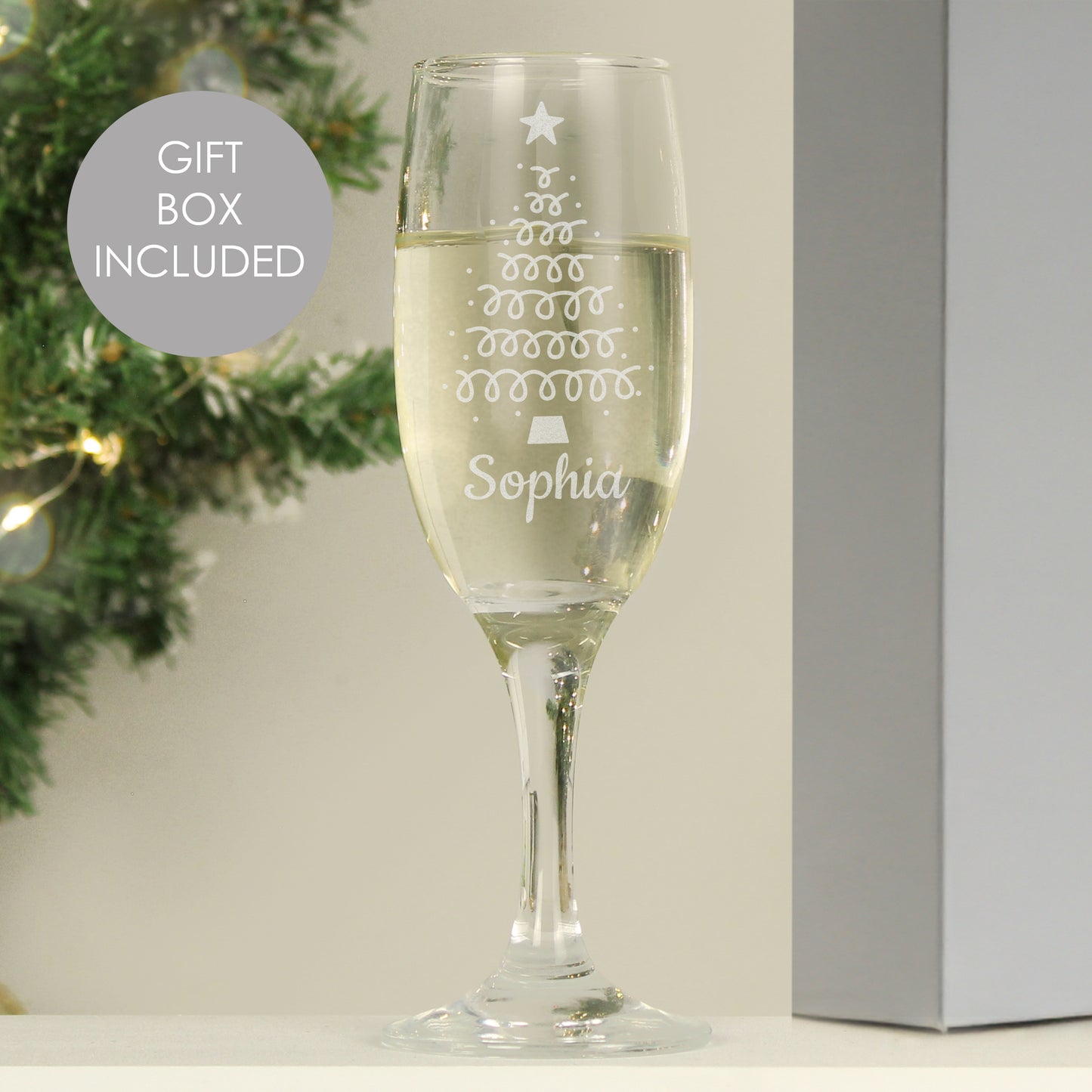 Personalised Christmas Tree Glass Flute from Heartfelt Gifts