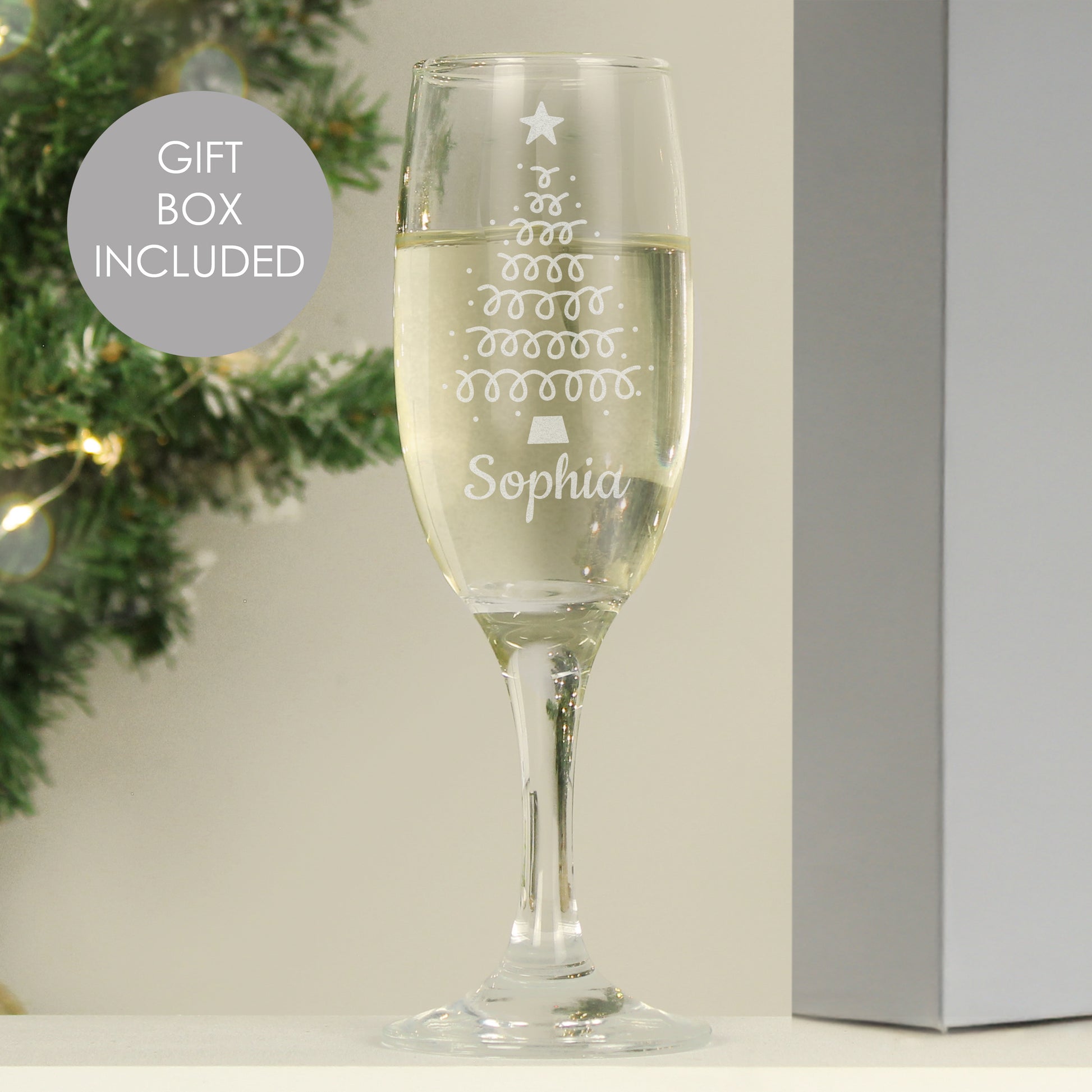 Personalised Christmas Tree Glass Flute from Heartfelt Gifts