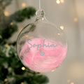 Personalised Pink Feather Silver Heart Glass Bauble from Heartfelt Gifts