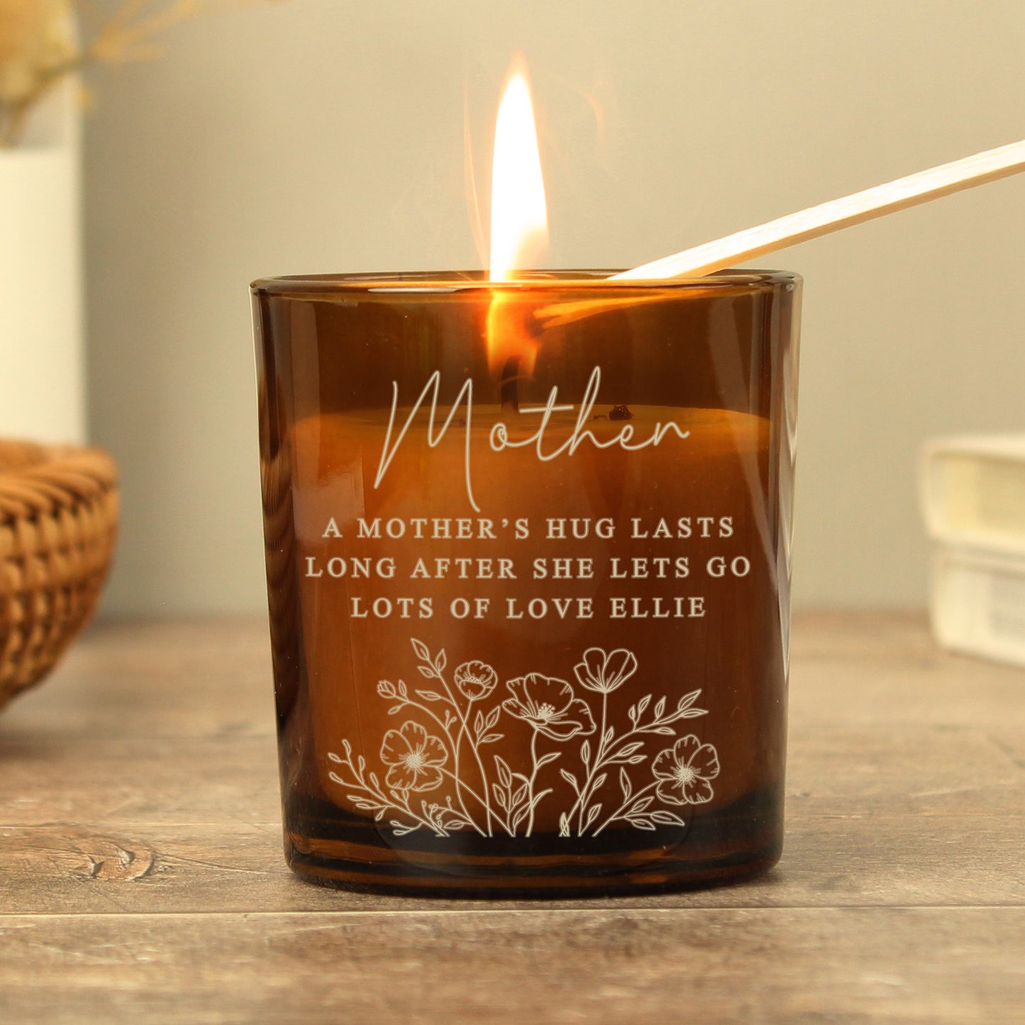 Personalised Wild Flowers Amber Glass Candle - image 2