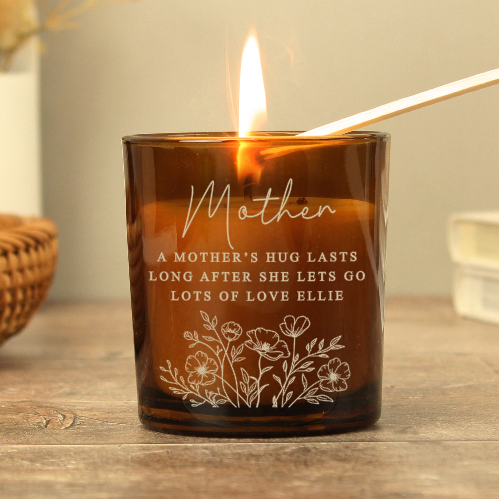 Personalised Wild Flowers Amber Glass Candle - image 2