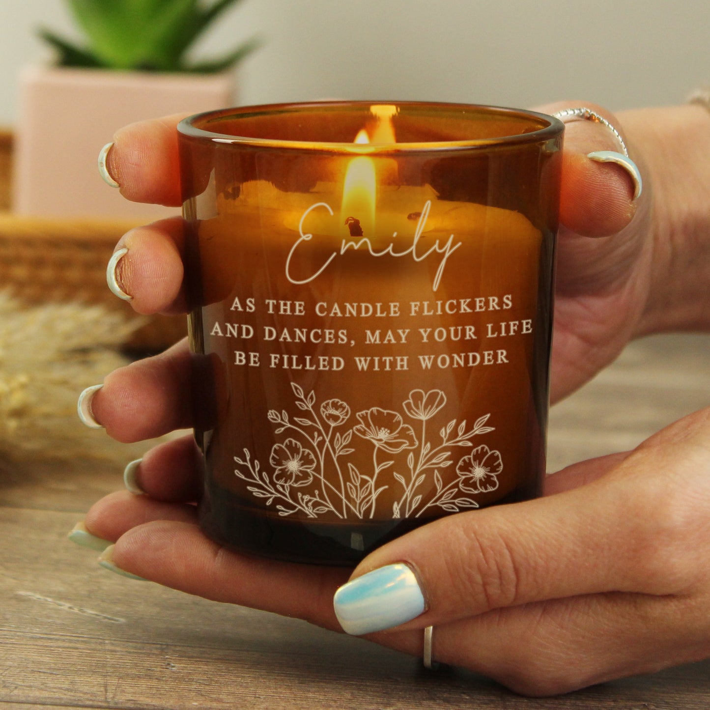 Personalised Wild Flowers Amber Glass Candle - image 3