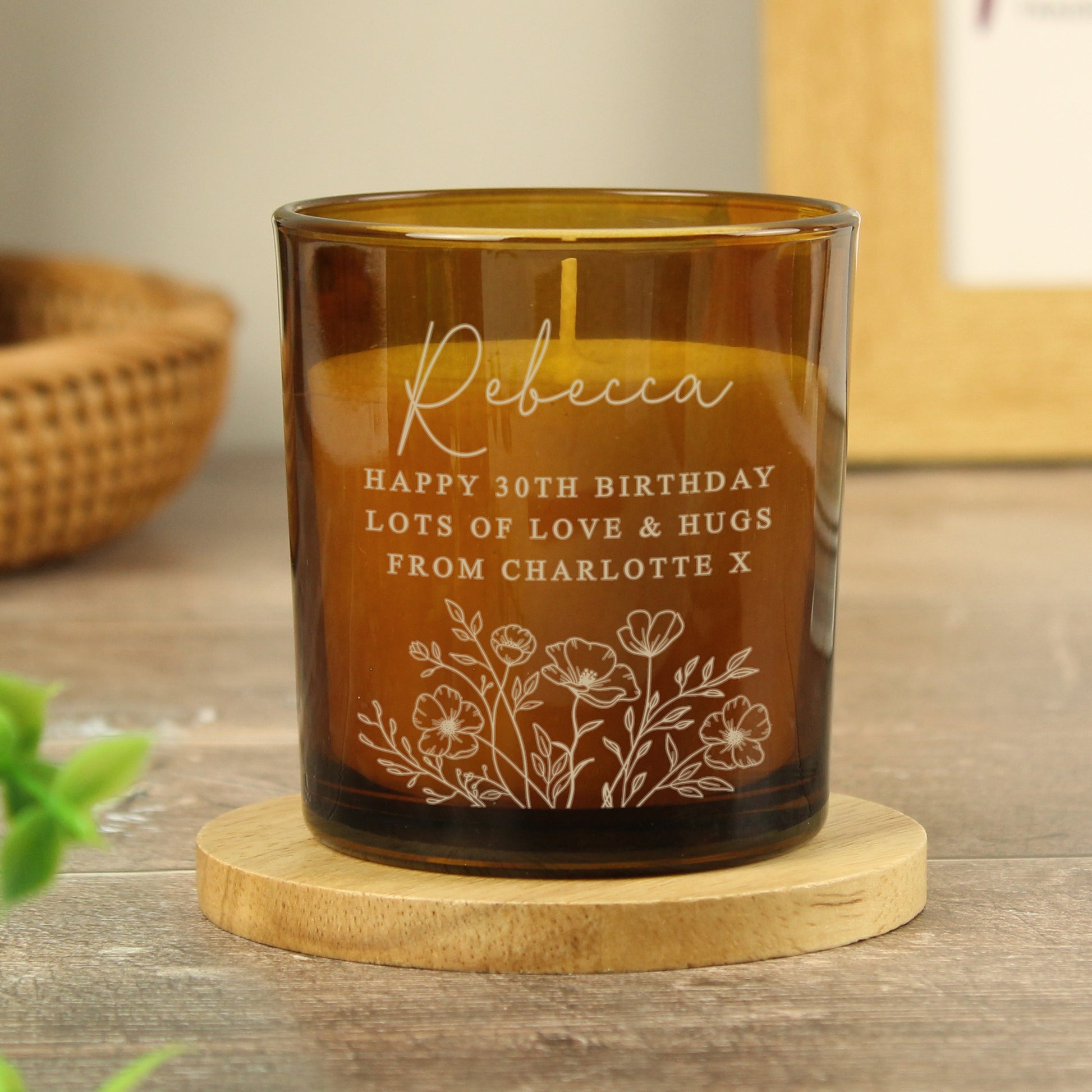 Personalised Wild Flowers Amber Glass Candle - image 4