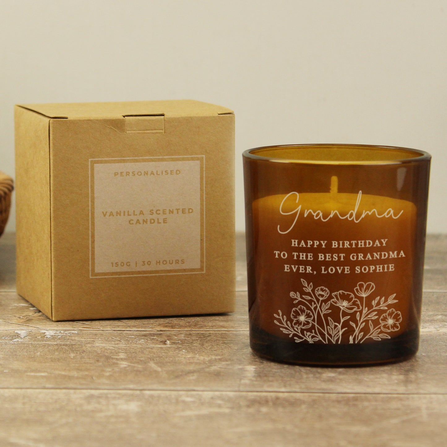 Personalised Wild Flowers Amber Glass Candle - image 6