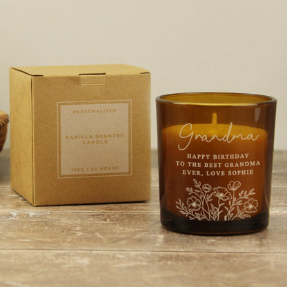 Personalised Wild Flowers Amber Glass Candle - image 6