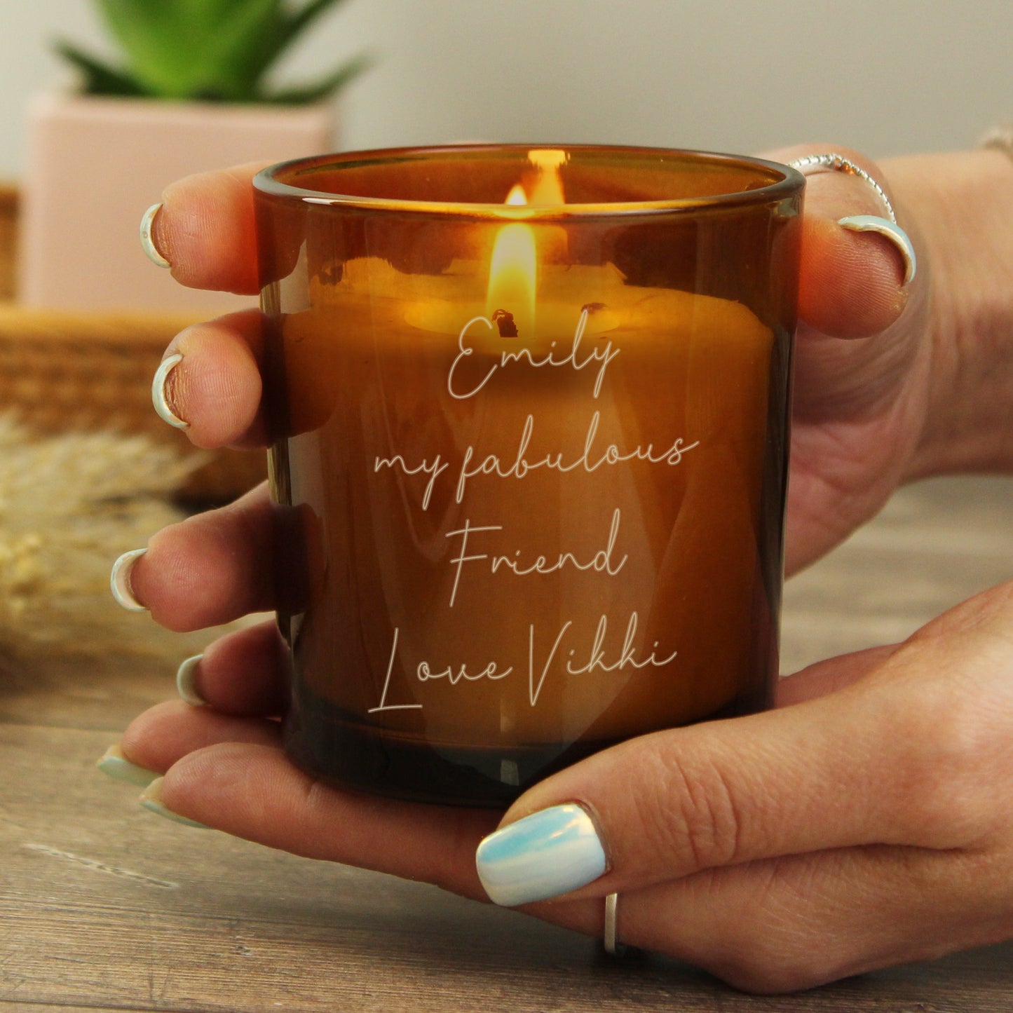 Personalised Engraved Message Amber Glass Holder - image 3