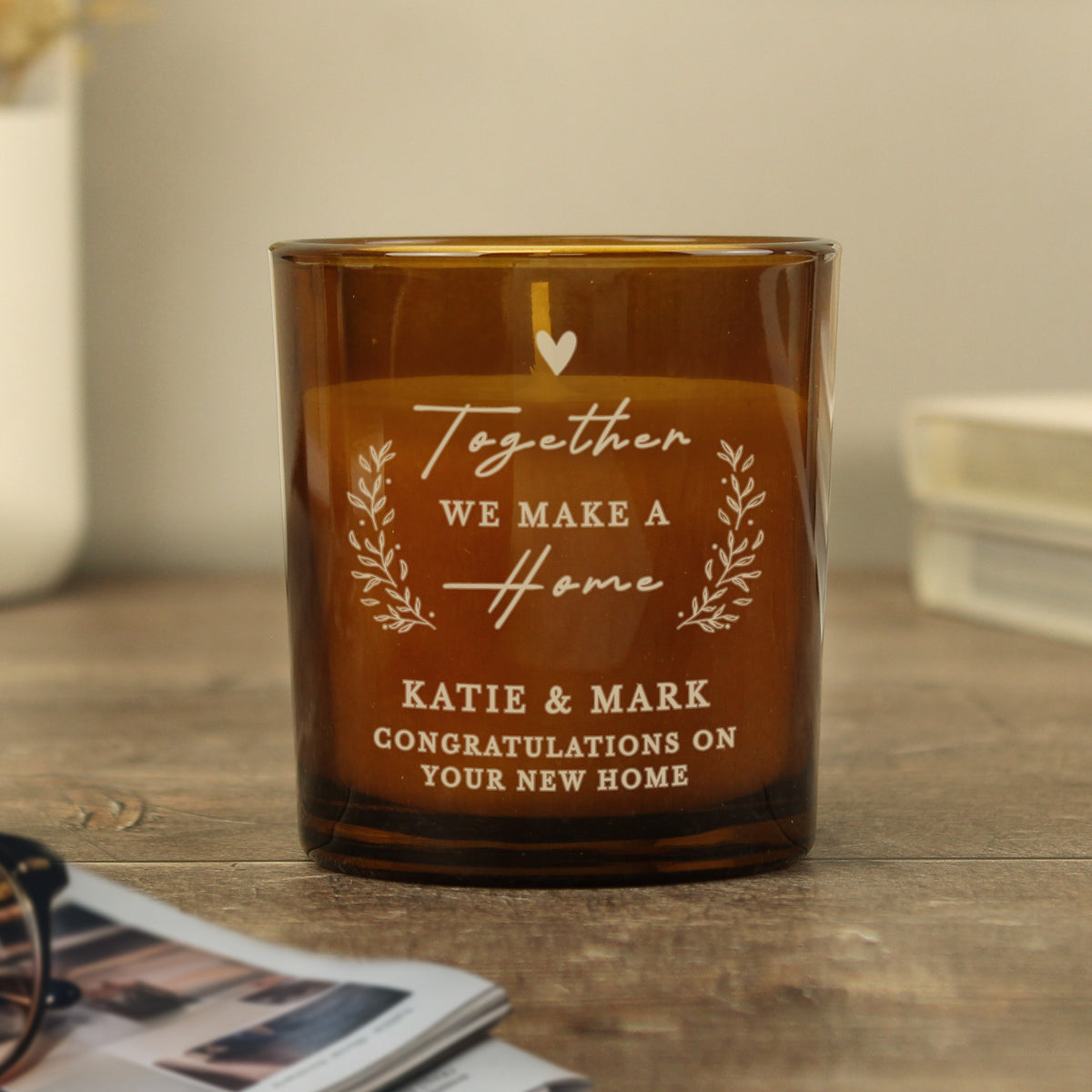 Personalised Engraved Home Amber Glass Candle - image 2