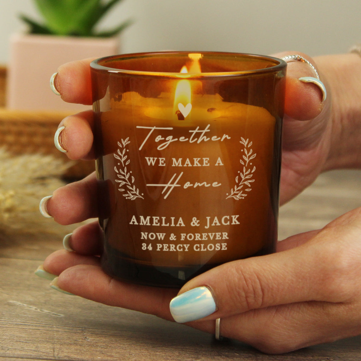 Personalised Engraved Home Amber Glass Candle - image 3