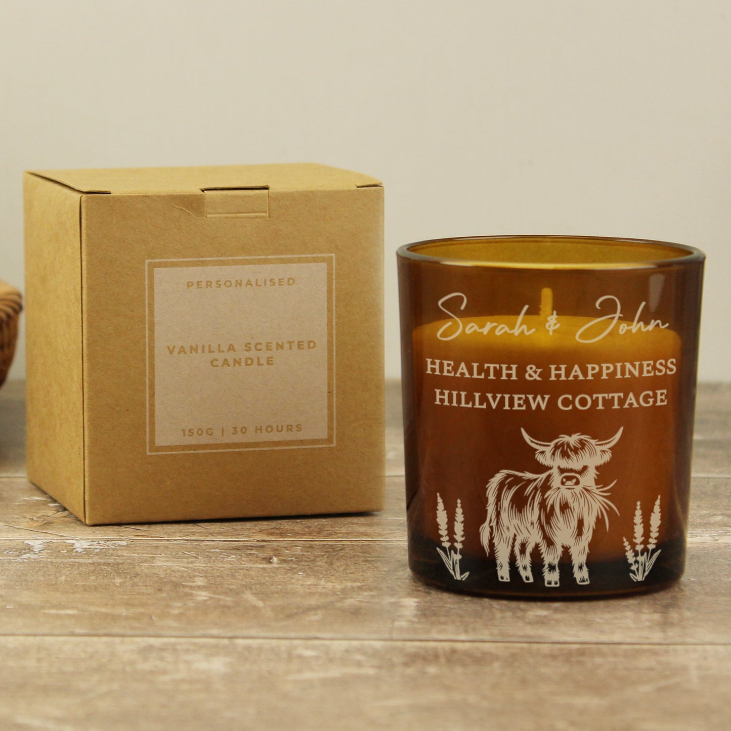 Personalised Engraved Highland Cow Amber Glass Candle - image 6