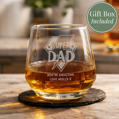 Personalised Super Dad Tumbler Glass – Father's Day Birthday Gift for Dad