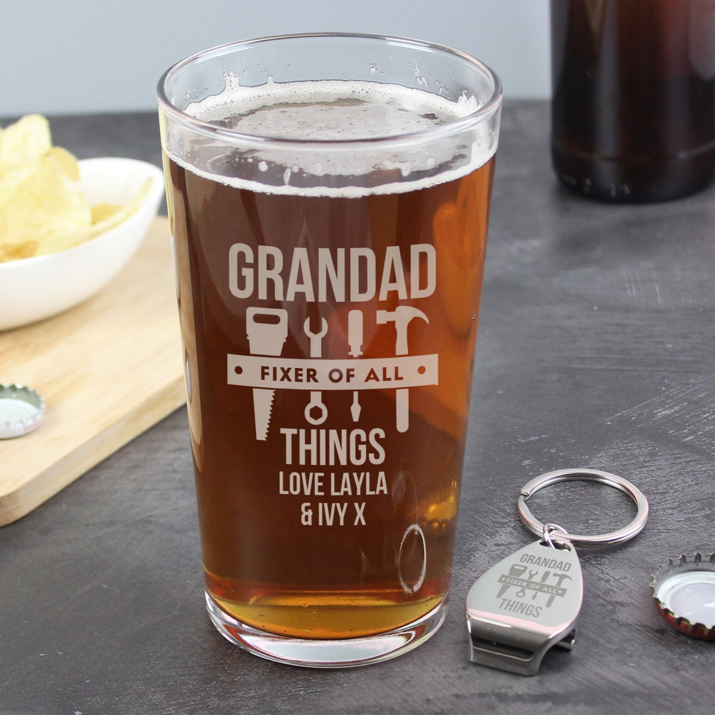 Personalised Fixer of All Things Pint Glass & Bottle Opener Set – Dad DIY Gift - image 2