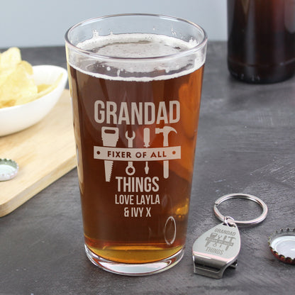 Personalised Fixer of All Things Pint Glass & Bottle Opener Set – Dad DIY Gift - image 2