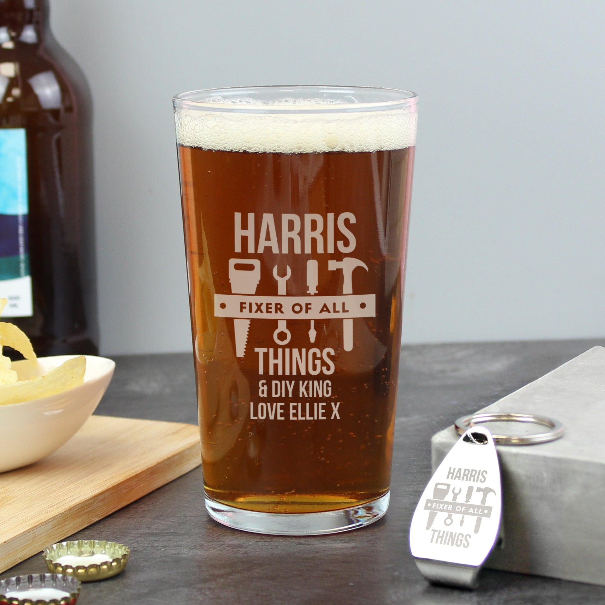 Personalised Fixer of All Things Pint Glass & Bottle Opener Set – Dad DIY Gift - image 3