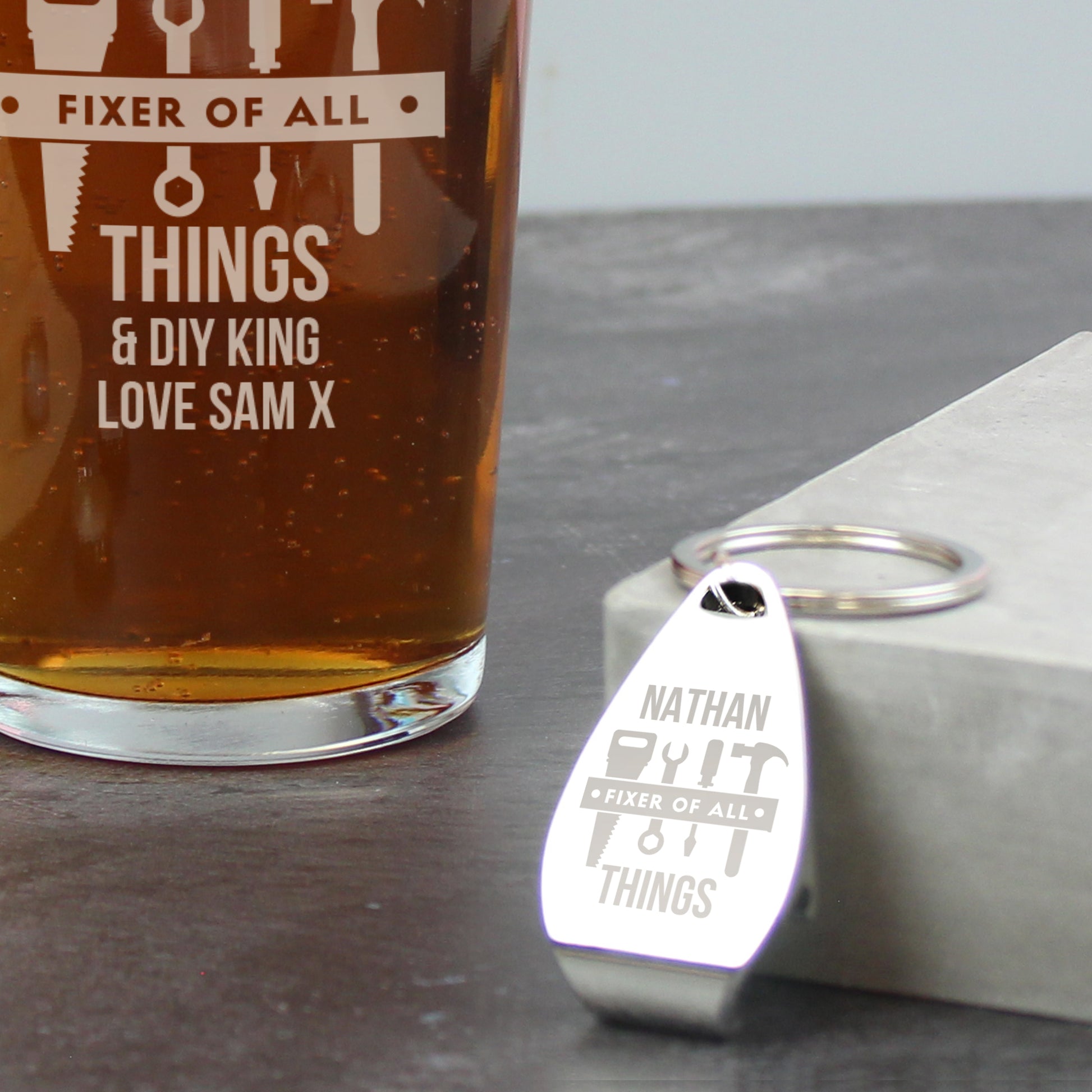 Personalised Fixer of All Things Pint Glass & Bottle Opener Set – Dad DIY Gift - image 4