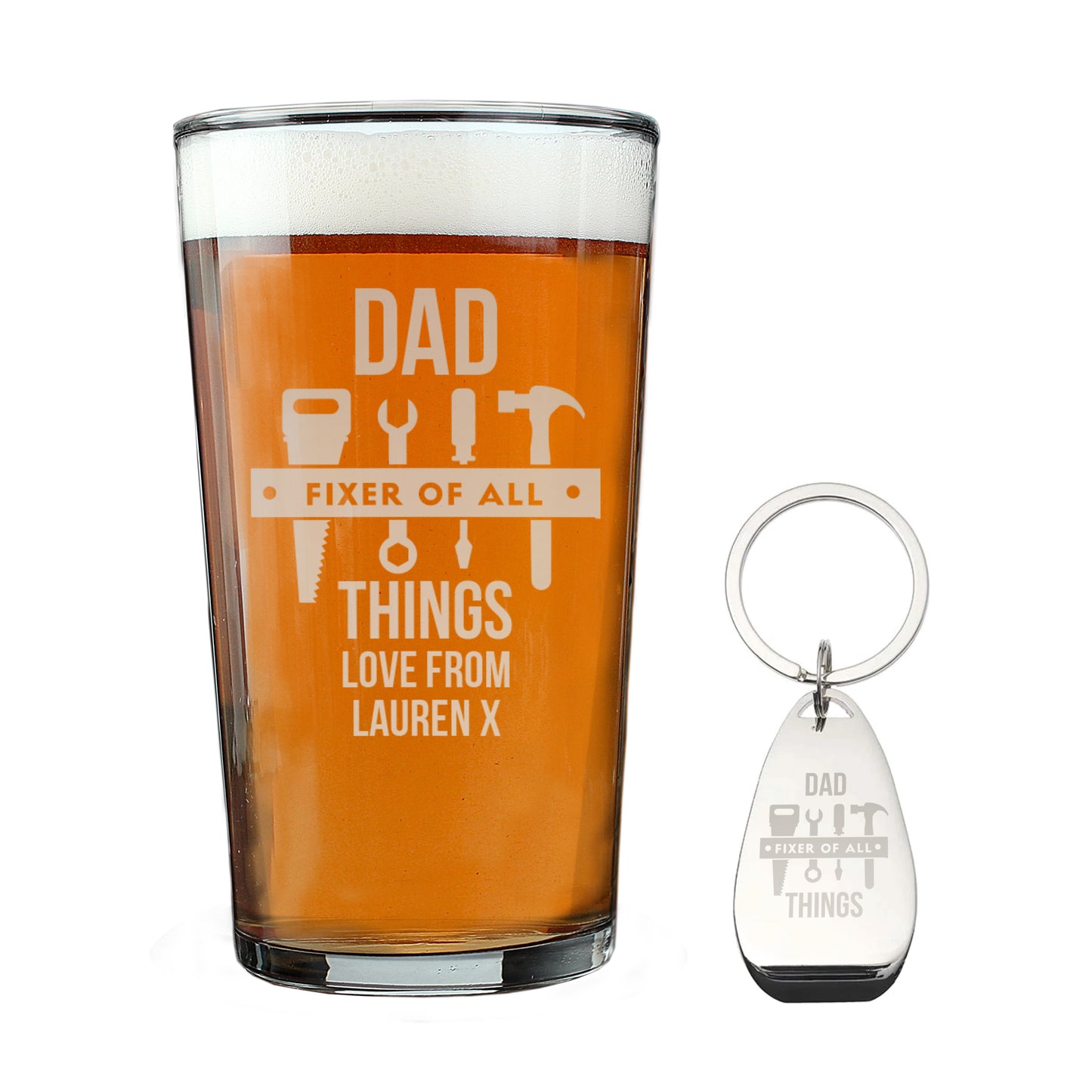 Personalised Fixer of All Things Pint Glass & Bottle Opener Set – Dad DIY Gift - image 5