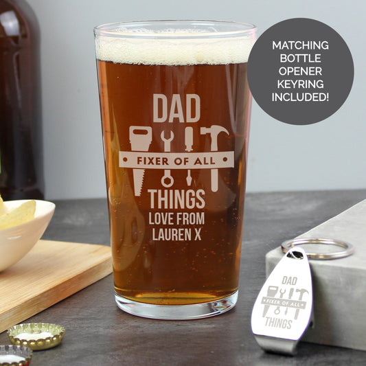 Personalised Fixer of All Things Pint Glass & Bottle Opener from Heartfelt Gifts