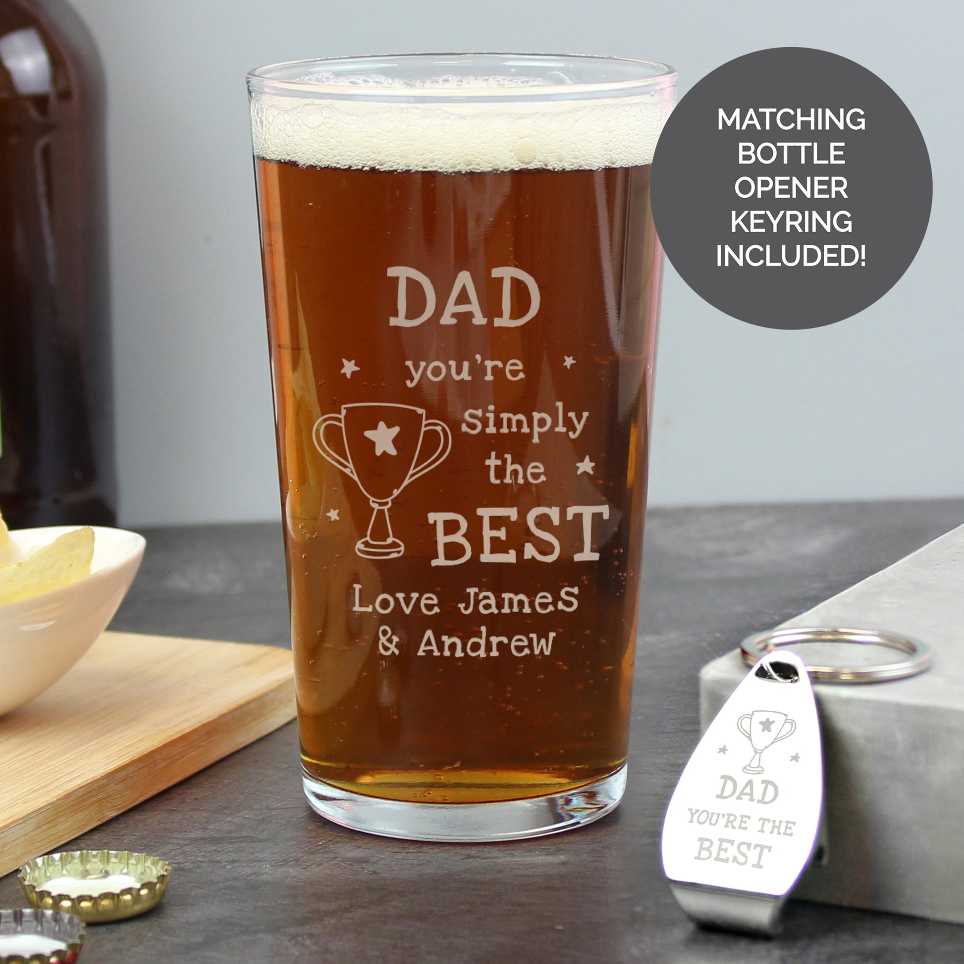 Personalised Simply The Best Pint Glass and Bottle Opener Set – Birthday Father's Day Gift