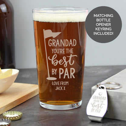 Personalised Best by Par Pint Glass and Bottle Opener Set – Golf Gift