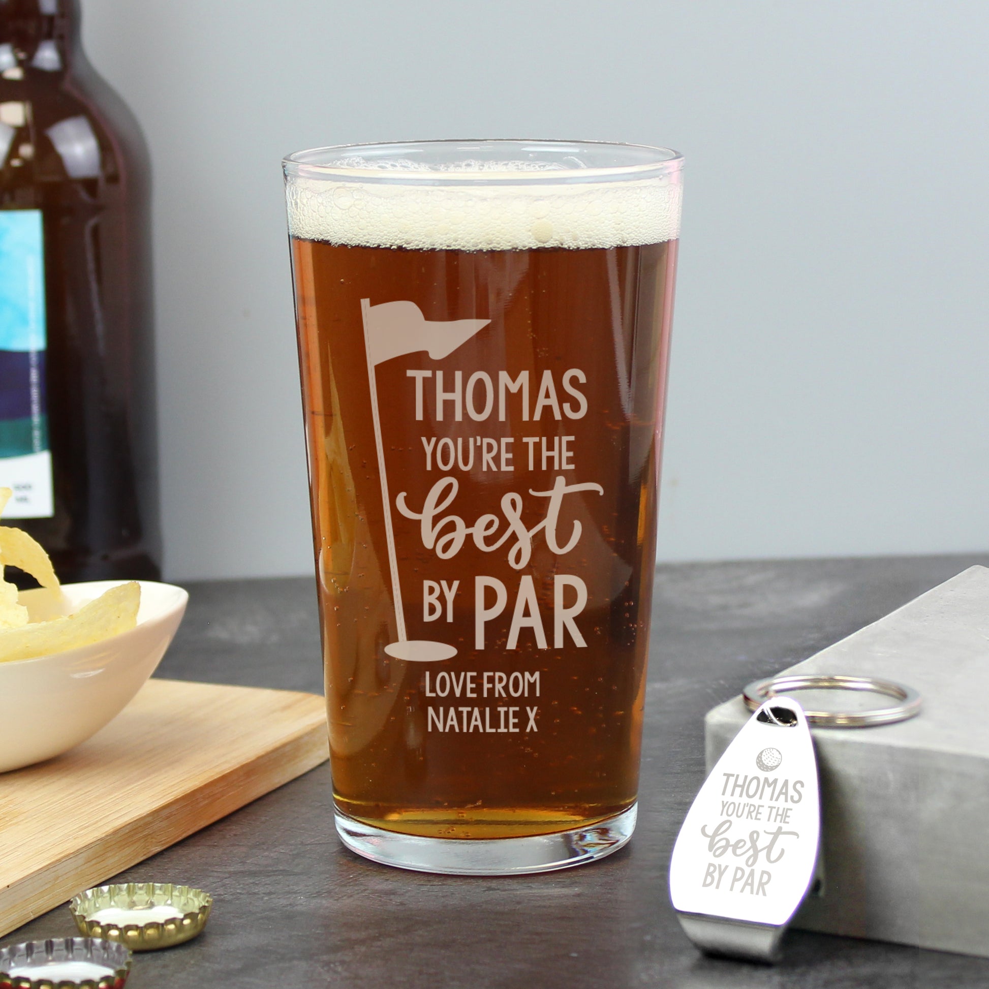 Personalised Best by Par Pint Glass & Bottle Opener Set – Golf Fan Gift - image 3