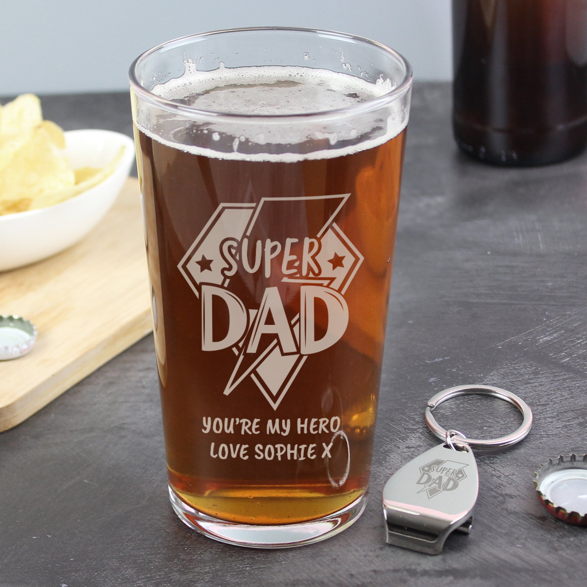 Personalised Super Dad Pint Glass & Bottle Opener Set – Father's Day Gift - image 3