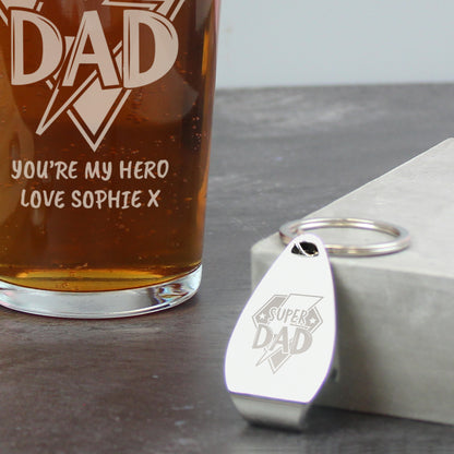 Personalised Super Dad Pint Glass & Bottle Opener Set – Father's Day Gift - image 4