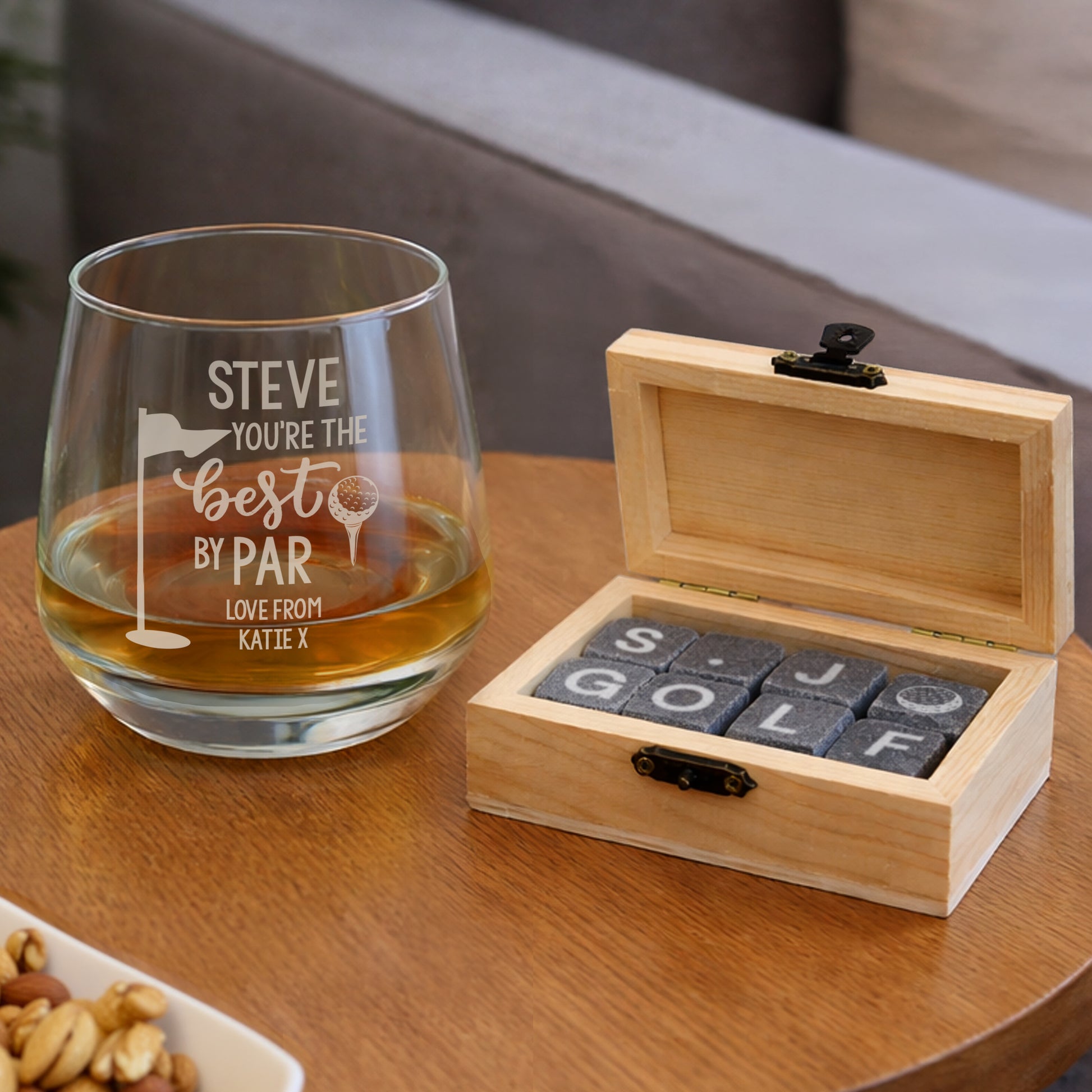 Personalised Best by Par Whisky Glass and Stones Set – Golf Lover Gift