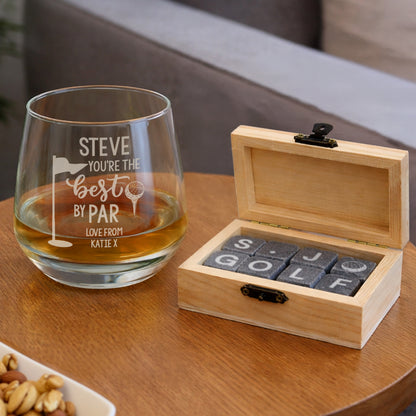 Personalised Best by Par Whisky Glass and Stones Set – Golf Lover Gift