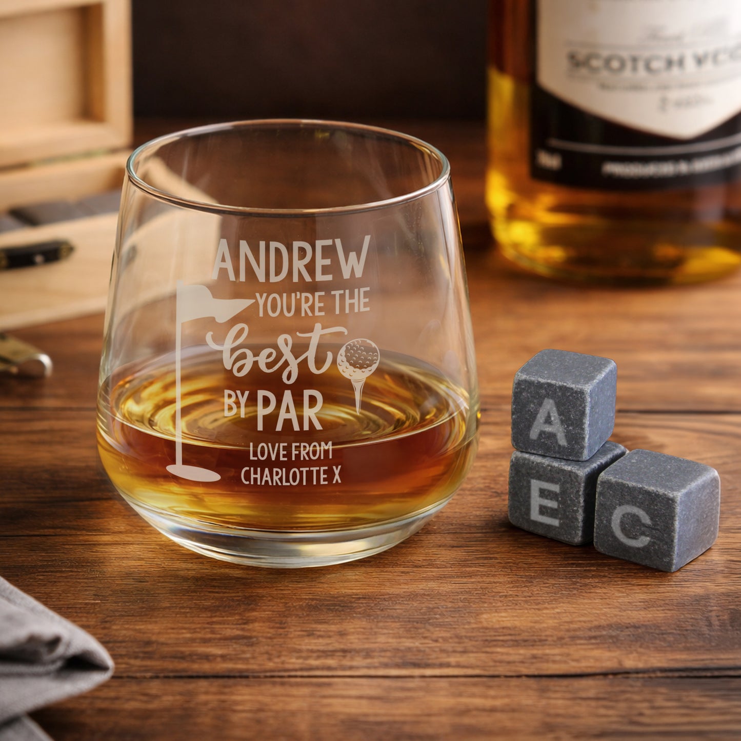 Personalised Best by Par Whisky Glass & Stones Set – Golf Lover Gift - image 4