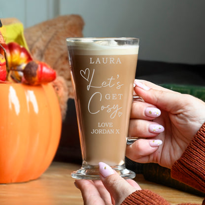 Personalised Get Cosy Latte Glass – Cosy Coffee Birthday Seasonal Gift - image 2