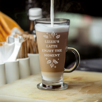 Personalised Autumn Leaves Latte Glass – Cosy Coffee Seasonal Gift