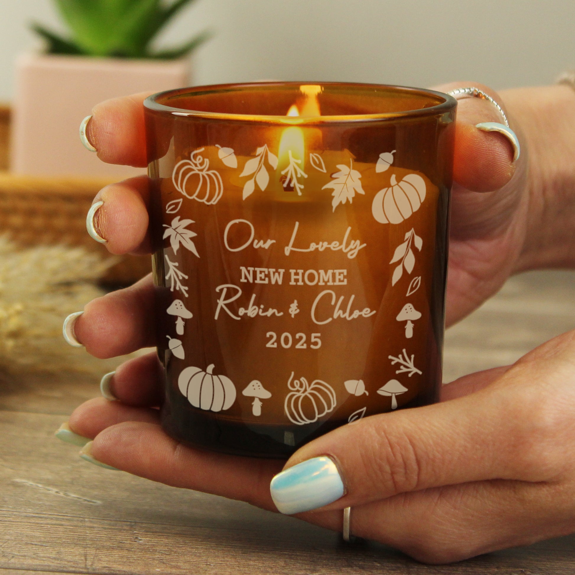 Personalised Pumpkins Amber Glass Vanilla Candle – Autumn Seasonal Scented Gift - image 2