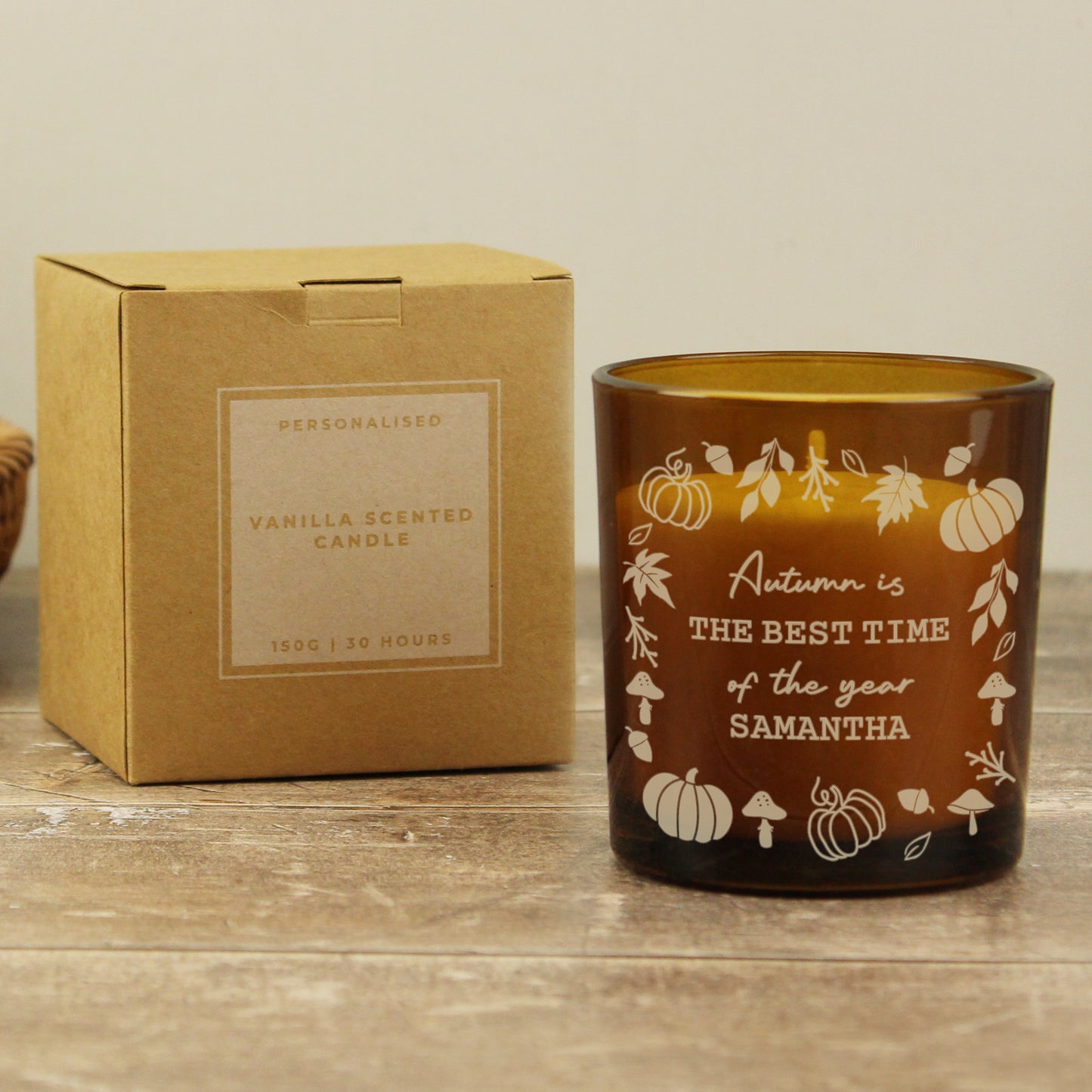 Personalised Pumpkins Amber Glass Vanilla Candle – Autumn Seasonal Scented Gift - image 4