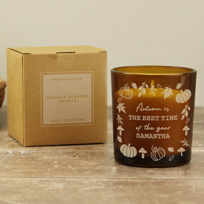 Personalised Pumpkins Amber Glass Vanilla Candle – Autumn Seasonal Scented Gift - image 4