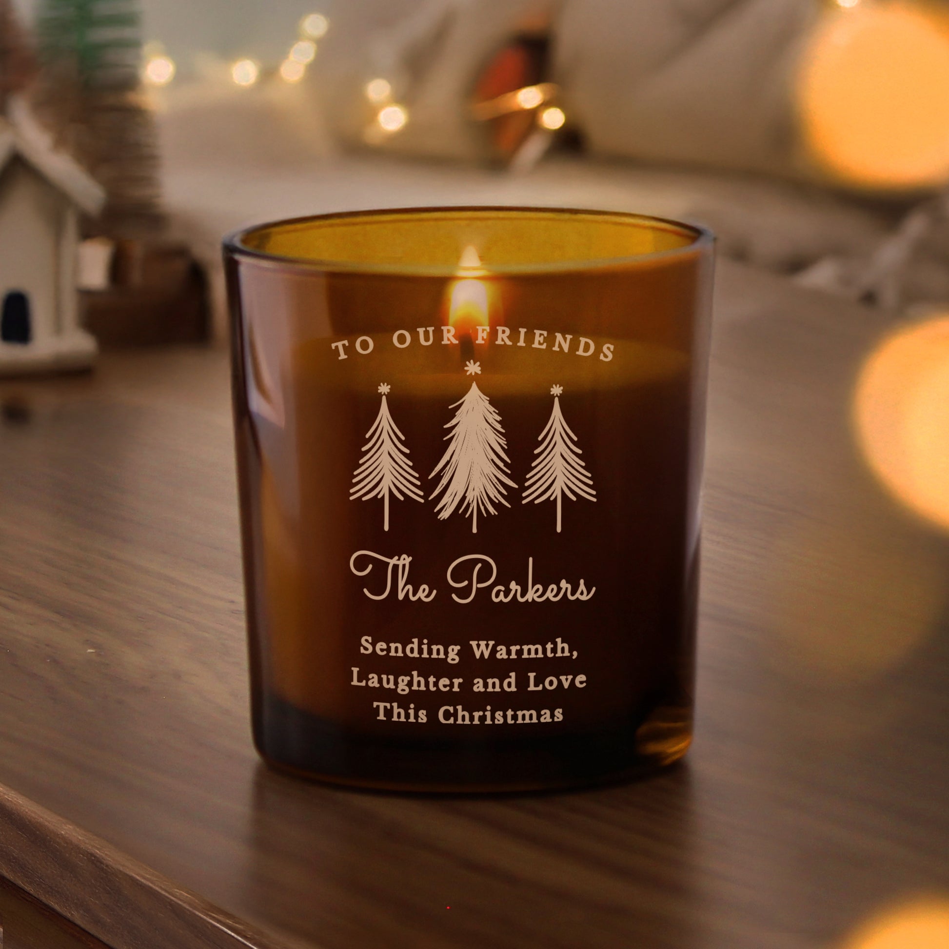 Personalised Christmas Tree Amber Glass Vanilla Candle – Christmas Gift