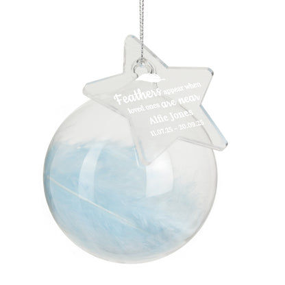 Personalised Blue Memorial Feather Glass Bauble – Bereavement Christmas Gift - image 4