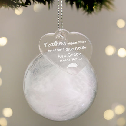 Personalised White Memorial Feather Glass Bauble – Bereavement Christmas Gift - image 2
