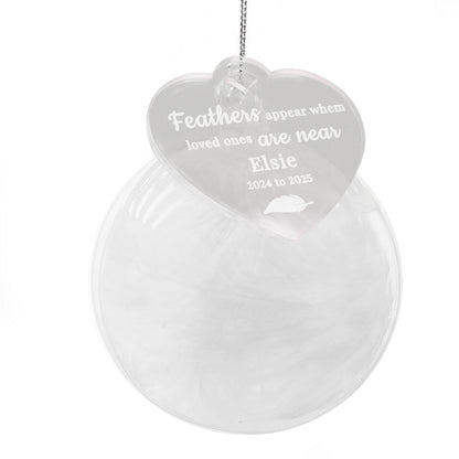 Personalised White Memorial Feather Glass Bauble – Bereavement Christmas Gift - image 4